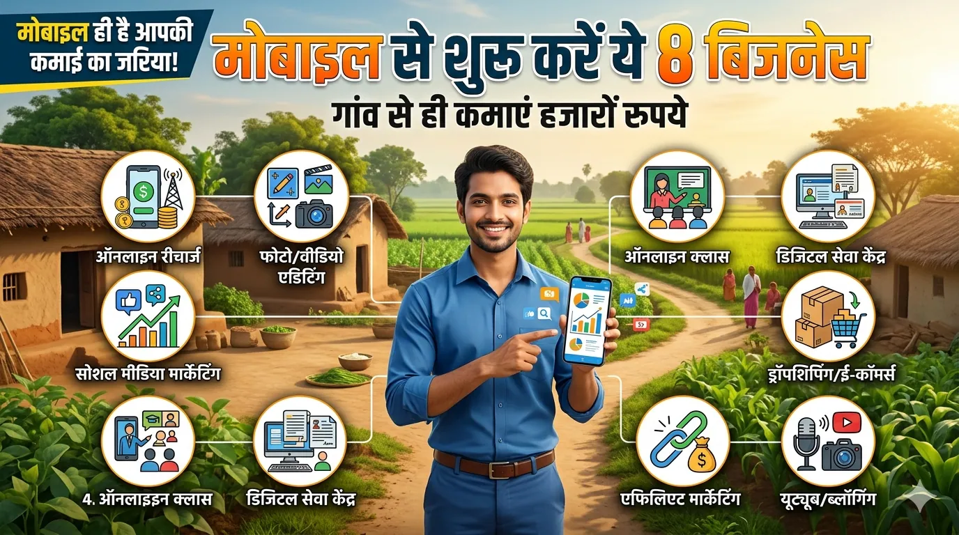 मोबाइल से शुरू करें ये 8 बिजनेस – गांव से ही कमाएं हजारों रुपये