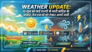 Weather Update: 13 जून को कई राज्यों में भारी बारिश के आसार, तेज हवाओं को लेकर अलर्ट जारी↗